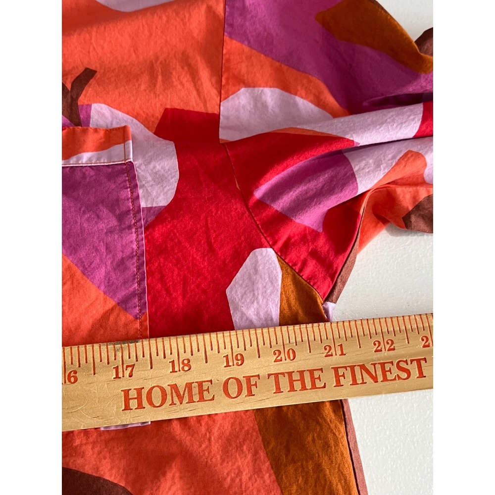 Anthropologie Maeve Breezy Popover Blouse S Cotton Long Slv Geometric Red Pink - Picture 12 of 13